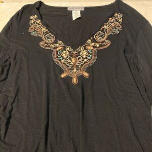 Size large long sleeve black top with embroidery